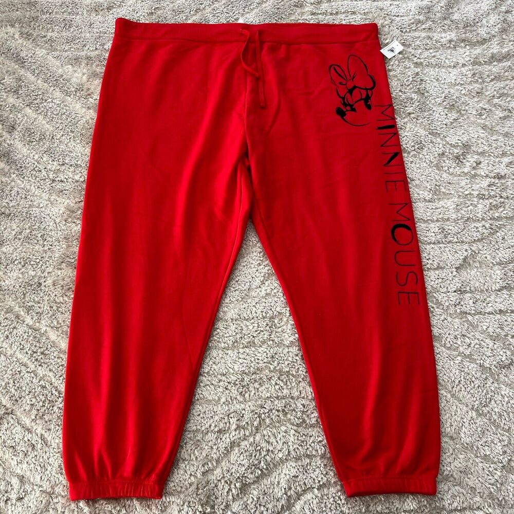 Disney Minnie Mouse Jogger Sweatpants Size 3X Plus Women Red Fleece Pant $50 NEW